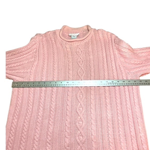 TALBOTS 100% Cotton Pink Cable Knit Sweater Rolled Mock Neck MADE IN USA Sz L - Picture 5 of 8